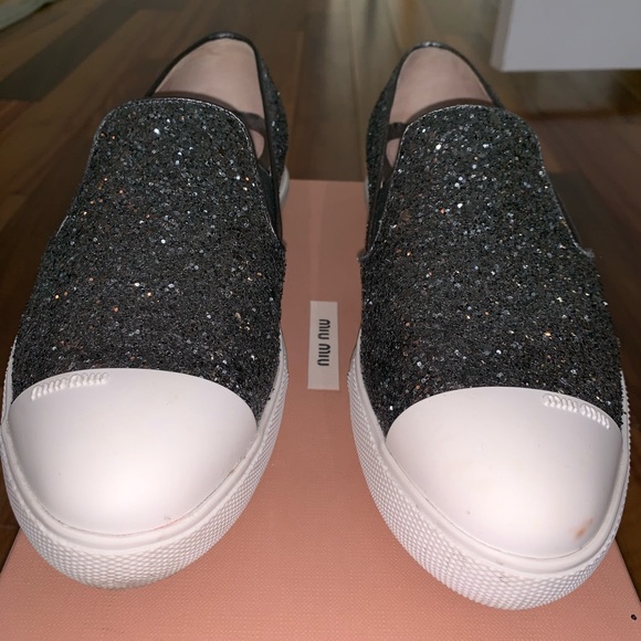 Miu Miu Calzature Donna Glitter Slip-On Sneakers - Picture 6 of 8